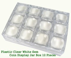 36 PCS OF CLEAR PLASTIC LENS MAGNIFIER ON TOP GEM COINS JAR JEWELRY DISPLAY BOX