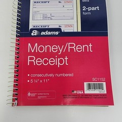 Adams Money Rent Receipt Book 2-Part Carbonless, 200 Sets per Book (5 Pack)