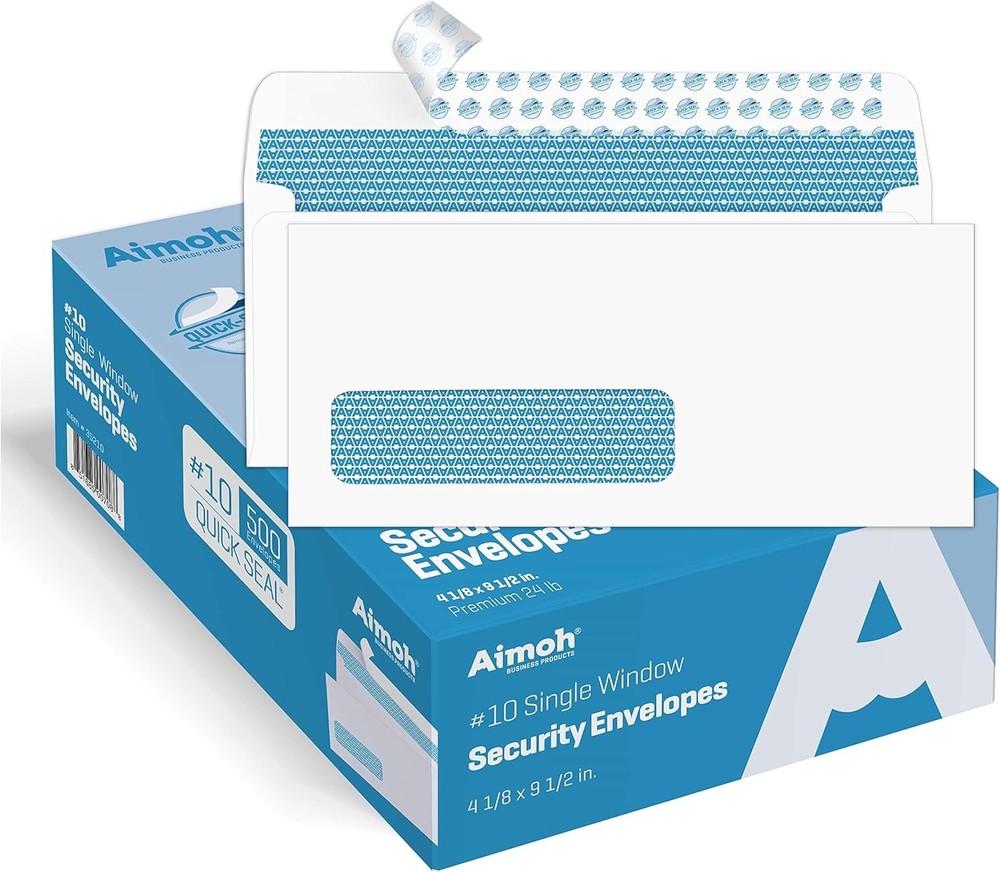 Aimoh 500 #10 Single Left Window Security Envelopes 4-1/8 x 9-1/2 Self-Seal