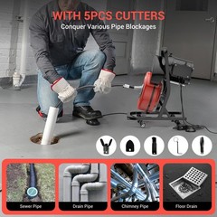 50FTx1/2″ Heavy Duty Drain Cleaner Machine,Auto Feed Sewer Snake Auger W/Cutter