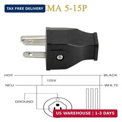 3 Prong Electric Plug Replacement Extension Cord Ends 125V 15A 2Pole 3Wire Male