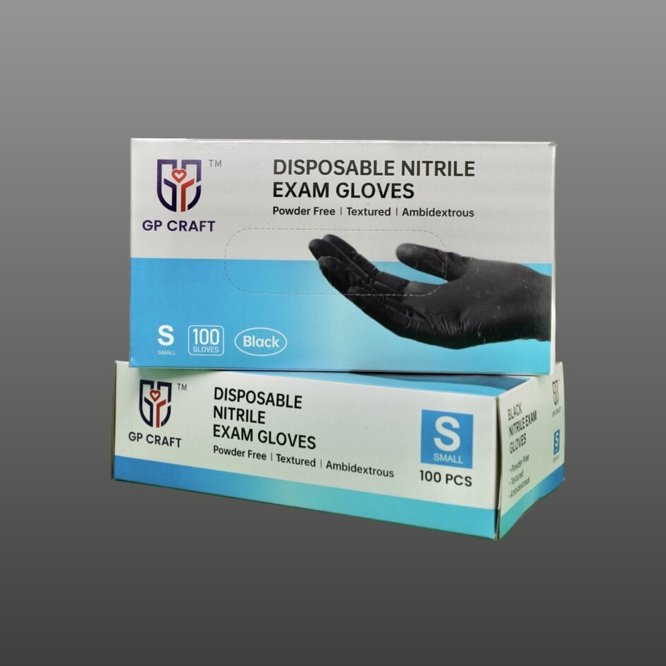 GP CRAFT Disposable Nitrile Exam Gloves, 4 Mil, Black, Chemo Rated, Case of 1000