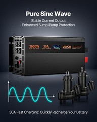 VEVOR Sump Pump Battery Backup System 3000W LCD Auto Switches to Battery