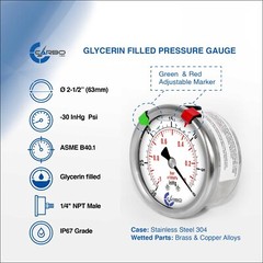 2-1/2″ Vacuum Gauge, Stainless Steel Case, Liquid Filled, Back Mnt -30 Hg/0