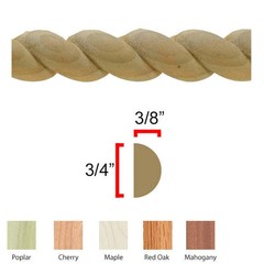 EWRM12 Rope Moulding, 3/8″ x 3/4″ Unfinished Solid Hardwood Trim