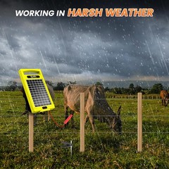 Electric Fence Charger Solar Powered 20 Miles 0.32J Livestock Energizer 24 Hour