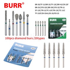 100 Pcs/20 Boxes Dental Diamond Burs FIT For High Speed Handpiece Medium FG1.6mm