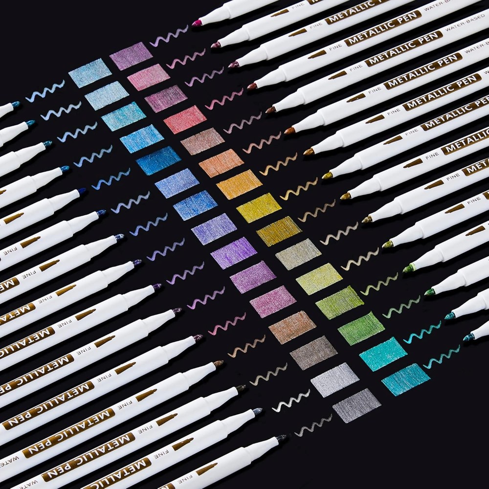 Metallic Marker Pens, 30 Colors Metallic Paint Markers with 1 Coloring Book Fine