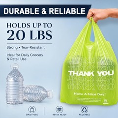 YoYoRain 100 Pack “Thank You” TShirt Bags – Green Plastic Shopping Bags with …