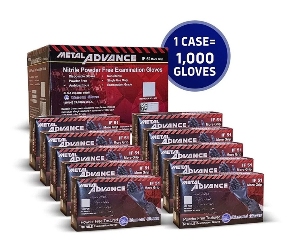 5 Mil Advance Black Nitrile Exam Gloves Powder-Free Thick 1000 PC Medium New