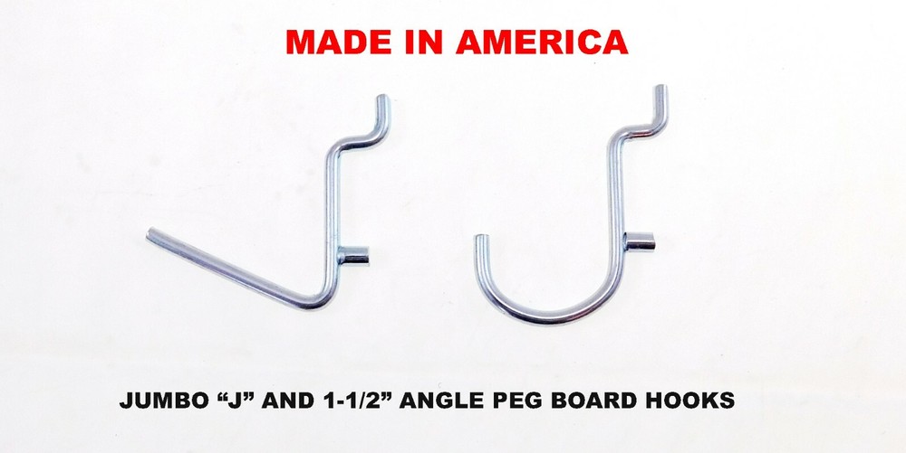 10 each 1 1/2 Angle & J Hook Metal Peg Garage Hanger Hooks -1/8 to 1/4″ Pegboard