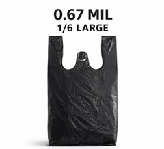 0.67 Mil Medium Duty Black T-Shirt Bags 1/6 Large 21×6.5×11.5 1000 or 2000