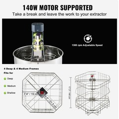 VEVOR Electric Honey Extractor Beekeeping Equipment 4/8 Frames Stainless Steel