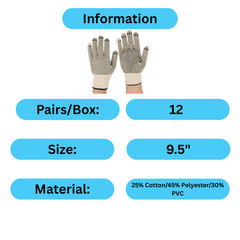 PVC Dots, Knitted Work Gloves, Ambidextrous, Cotton/Polyester, Size: Men – Women