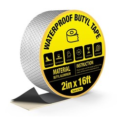 360Tronics Waterproof Butyl Tape 2″ x 16ft Strong Adhesive Aluminum Foil Meta…