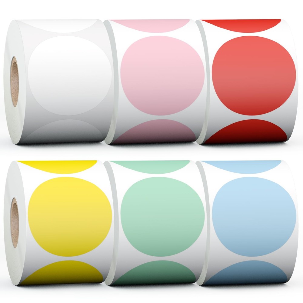 2″ 4500 Labels 6-Color Assorted Circle Direct Thermal Stickers Label Rolls Bu…