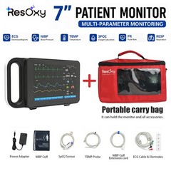 7″ Patient Monitor Vital Signs ECG NIBP SpO2 PR TEMP RESP Portable Carry Bag