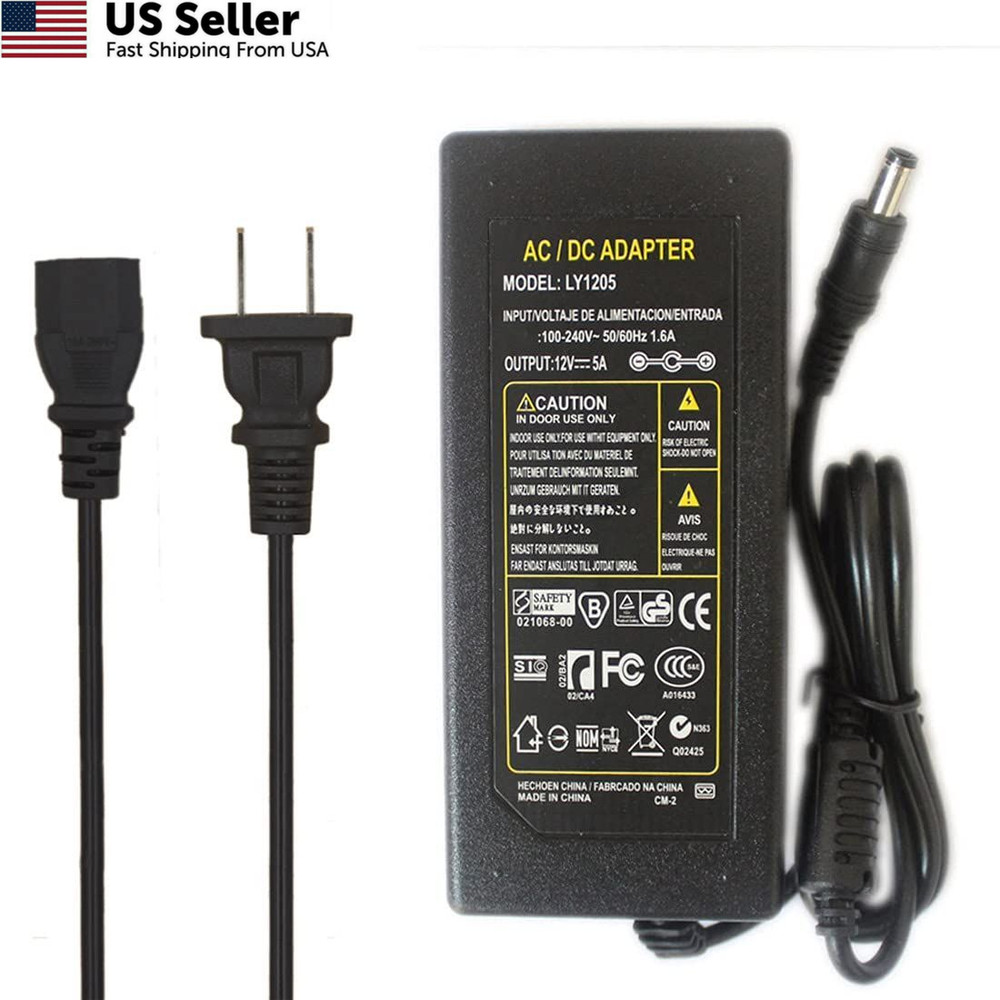 JOYLIT 12V 5A Power Supply Adapter 60W, AC 100-240V Convert to DC 12