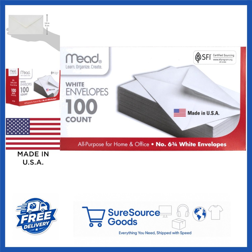 White Security Envelopes 100 Count 6 3/4 inch Gummed Closure for Letters