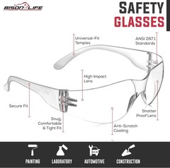 BISON LIFE Safety Glasses – Scratch Resistant Wrap Around Eyewear, Polycarbonate