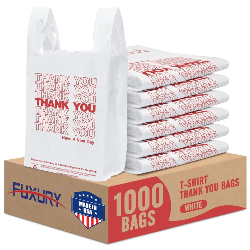 1000 Bolsas Plastico Gracias 12×6.5×21 Pulgadas Camiseta Para Compras Blanco