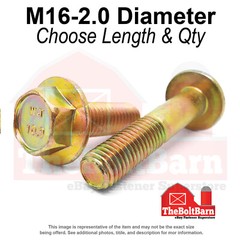 M16-2.0 Class 10.9 Hex Flange Screws Frame Bolts Zinc Yellow (Pick Length &Qty)