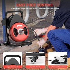 50FTx1/2″ Heavy Duty Drain Cleaner Machine,Auto Feed Sewer Snake Auger W/Cutter