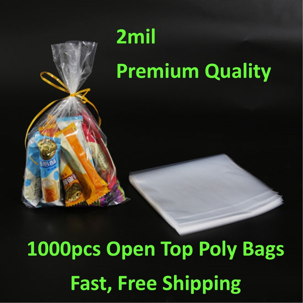 1000 Clear Poly 2-Mil Plastic Bags Lay Flat Open Top FDA Impulse Sealer Baggies
