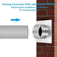 5″ Duct Connector Flange, Dryer Vent Wall Plate Square to Round Straight Silver