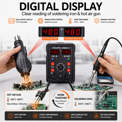 Silverflo 750W 8586D Soldering Iron kit Heat Station Hot Air Gun Rework Station