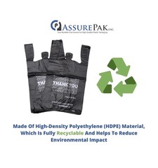 AssurePak Easy-Open Case of 800 Black HDPE Plastic ‘Thank You’ Bags – NEW