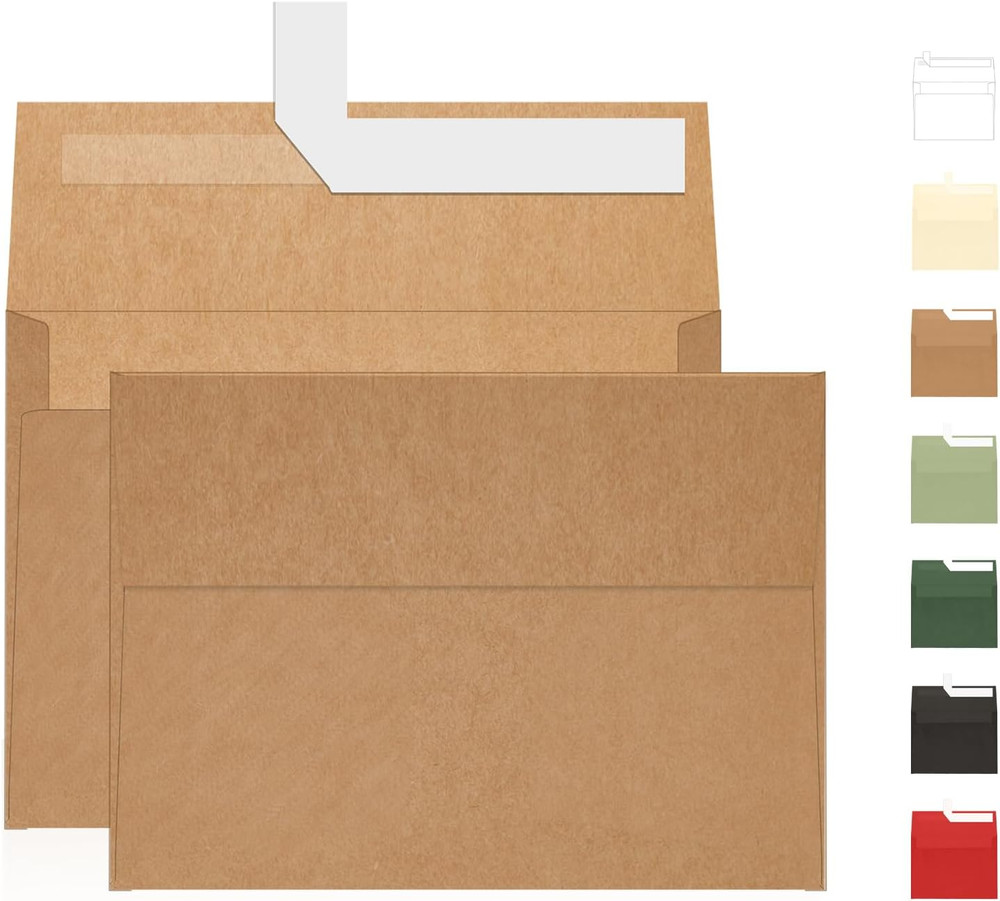 A7 Brown Kraft Envelopes Self Seal 100 Pack 120 GSM， Printable 5×7 Envelopes for