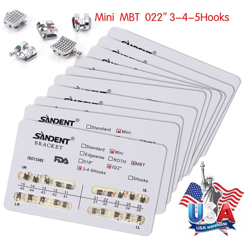 10 Packs Dental Orthodontic Brackets Braces Mini Roth MBT Slot.022 3-4-5 Hooks B