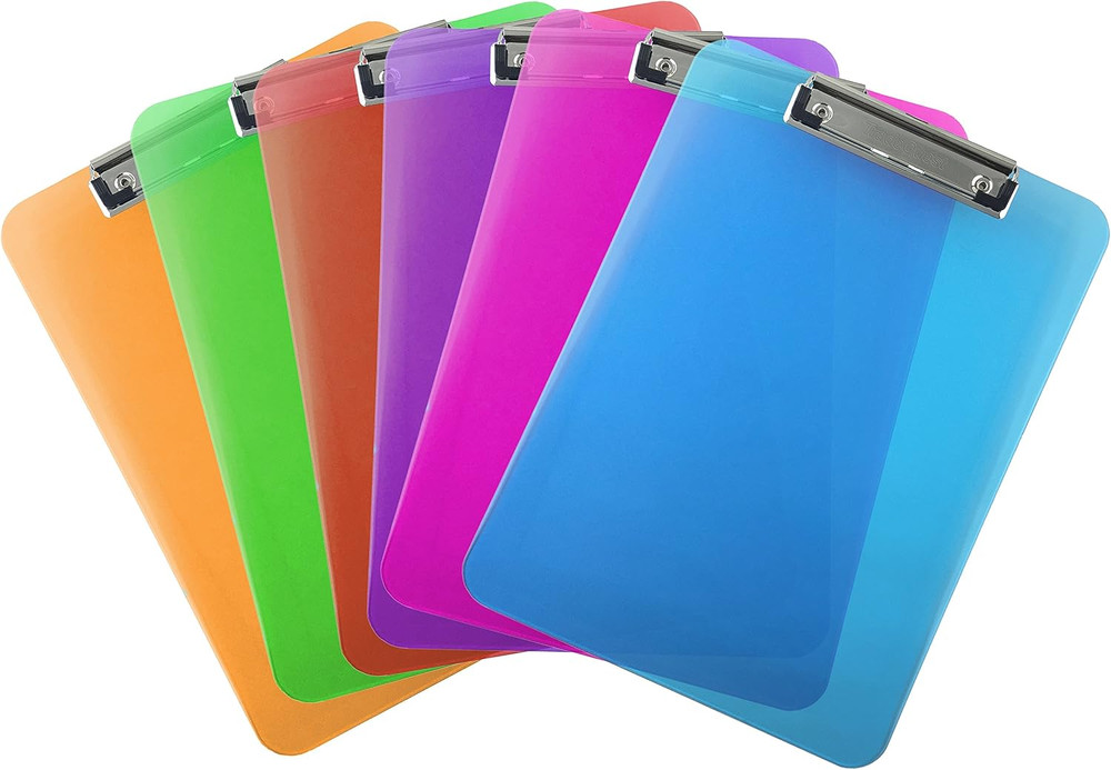 Plastic Clipboard Transparent Color Letter Size Low Profile Clip (Pack of 6) (As