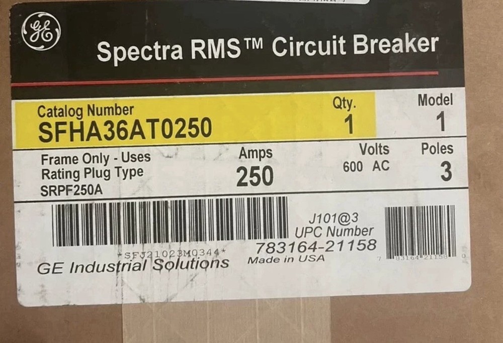 GE SFHA36AT0250 250A 600V Circuit Breaker FRAME