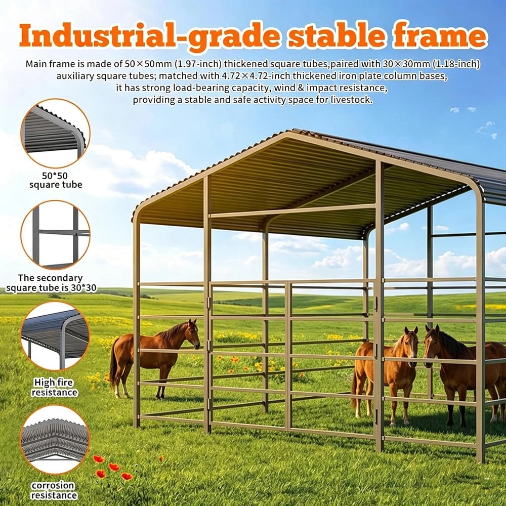 13x20ft Galvanized Livestock Shelter Metal Cattle Shed Steel Barn Horse Goat