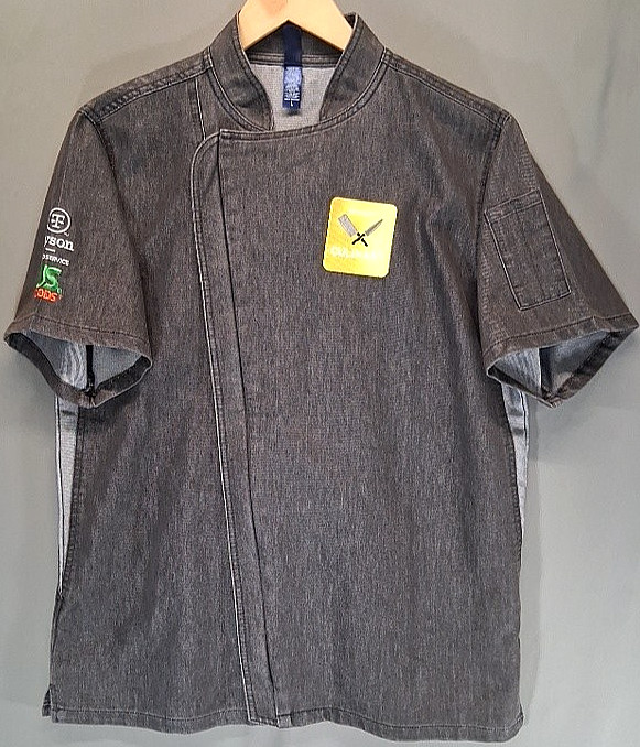 Chef Coat Reprime RP906 Unisex L Hidden Zip Short Sleeve Double Pen Pockets NEW