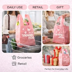 PINK Thank you bags, 100PCS T shirt bags, To Go Bags,Grocery bags, Reusable a…