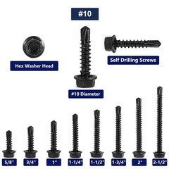 #10 x 3/4″ Sheet Metal Screws 100PCS 410 Stainless Steel Hex Washer Head Tek …