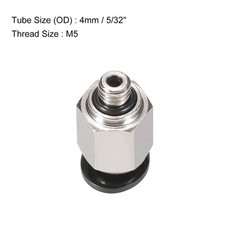 6 x Straight Pneumatic Push to Quick Connect Fittings M5 x 4mm OD Silver Tone