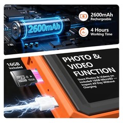 16GB Handheld Inspection Camera, 7.2” Screen, Rechargeable Borescope, 8 LED Ligh