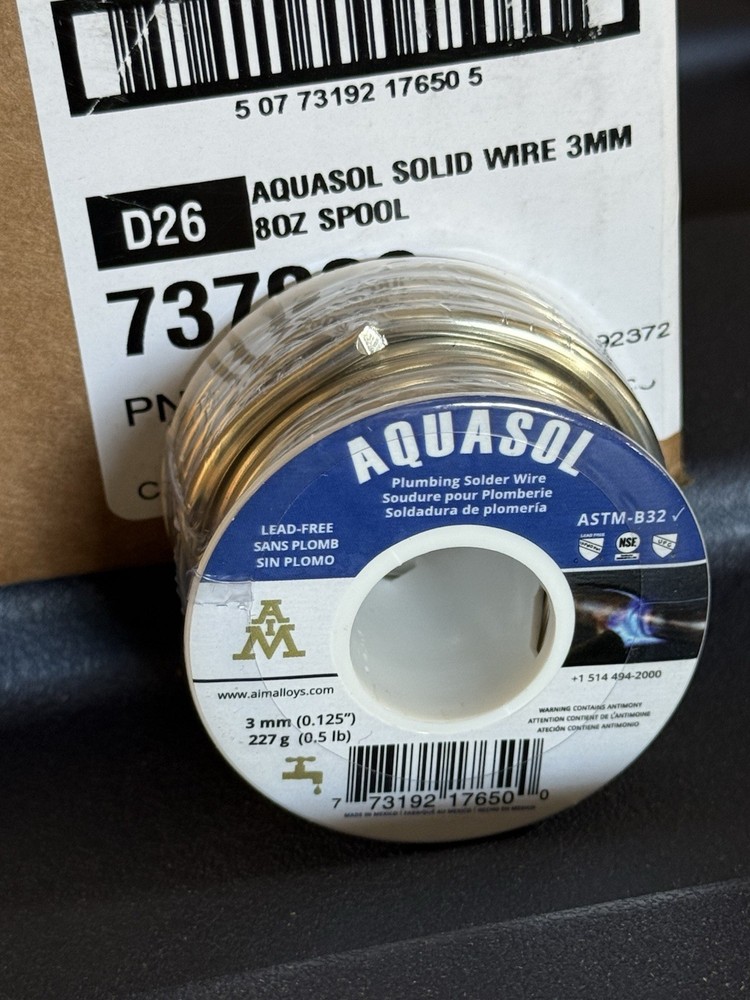 Aquasol 737003 Plumbing Solder Wire 8 oz. Spool ASTM-B32