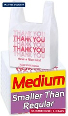 Medium Size 100 Count Plastic Bags with Handles, T-Shirt Bags, Thank You bags, S