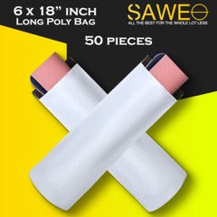 50 x Long Poly Mailers 6 x 18 White Plastic Shipping Bags Envelopes, Self Seal