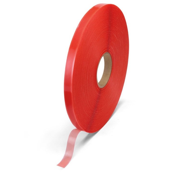 Double sided tape Red liner clear adhesive 8 mil 1/2″ x 750 ft