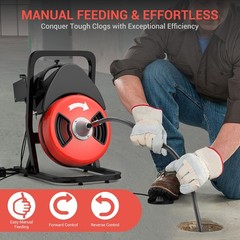50FTx1/2″ Heavy Duty Drain Cleaner Machine,Auto Feed Sewer Snake Auger W/Cutter