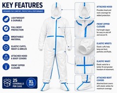 Disposable Protective Coveralls Heavy Duty Full Body W Hood & Boots XL Case/25