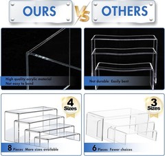 Large Acrylic Risers 8 Pcs 2 Set Acrylic Display Set Rectangular Stands Shelf