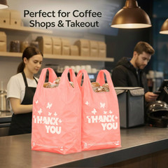 PINK Thank you bags, 100PCS T shirt bags, To Go Bags,Grocery bags, Reusable and