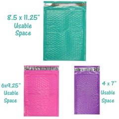 Assorted Sizes 8.5×12, 6×9, & 4×8 Colored Poly Bubble Mailers, Padded Envelopes!